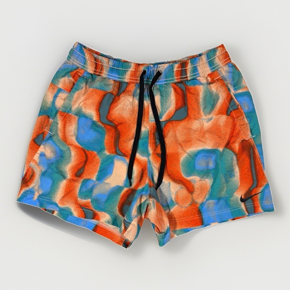 Nike Men's Swim Shorts Abstract Orange Blue Green Elastic Waist Drawstring M